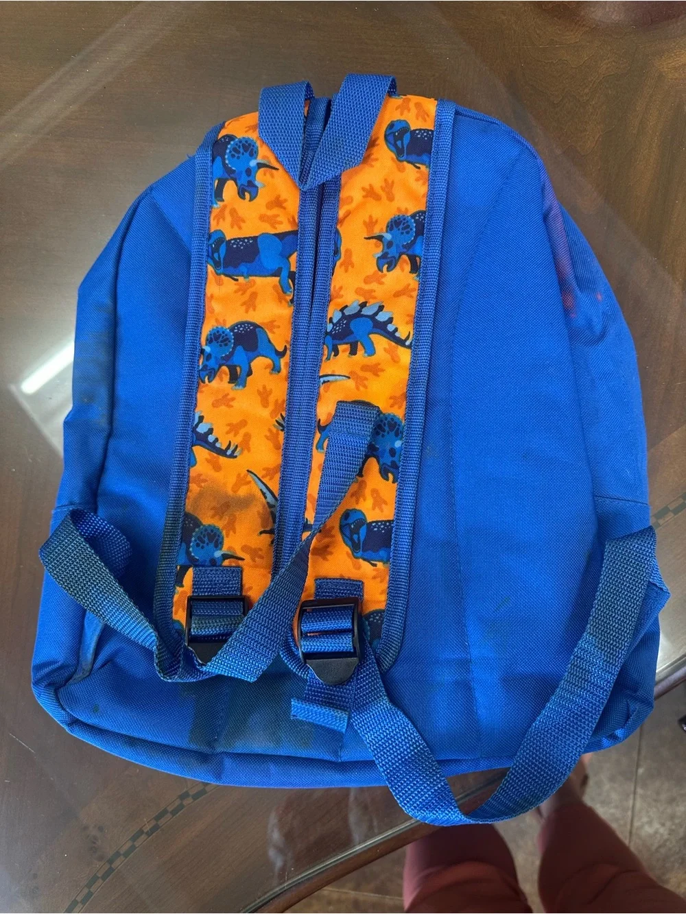 Kids Orange & Blue Dinosaur Backpack with Green Monogram